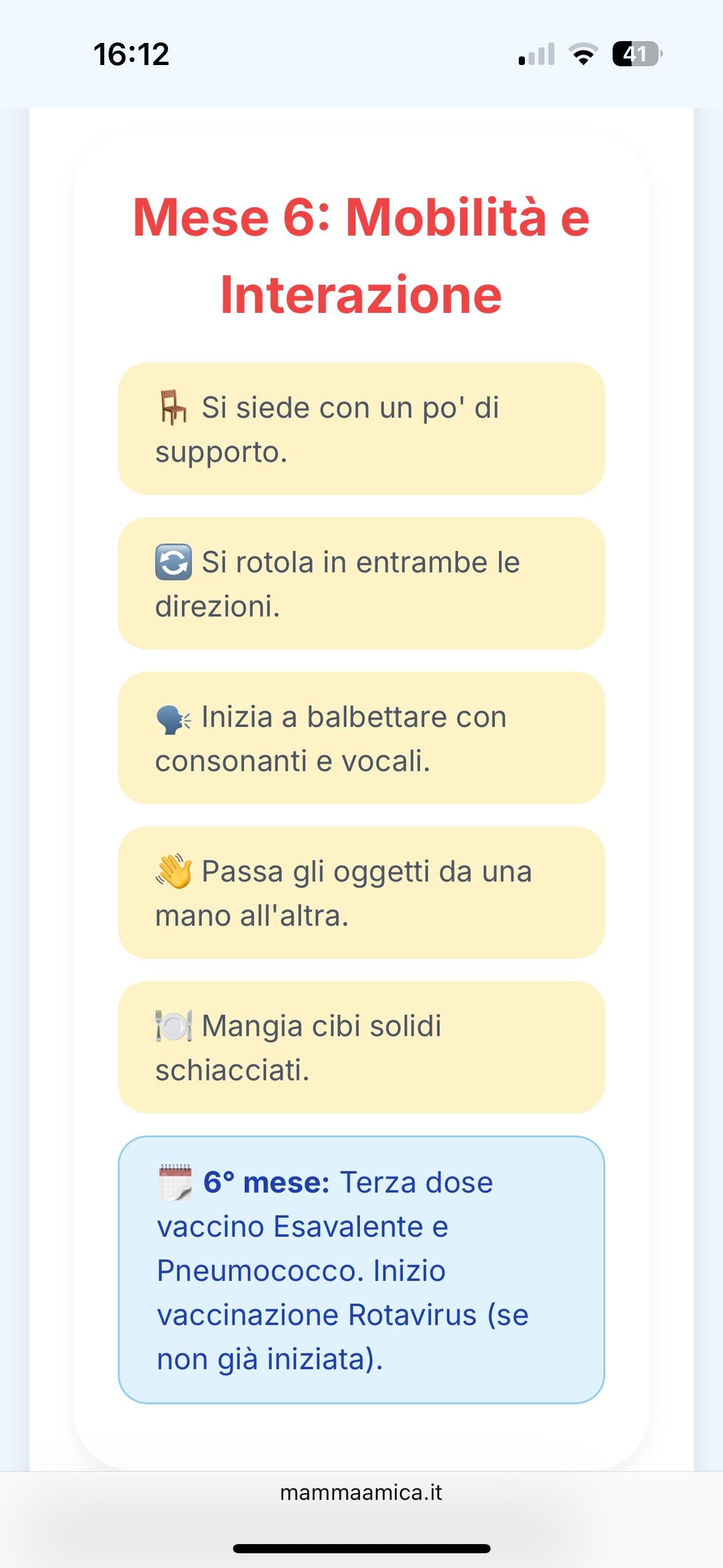 Screenshot dell'app Mamma Amica - Calendario Baby